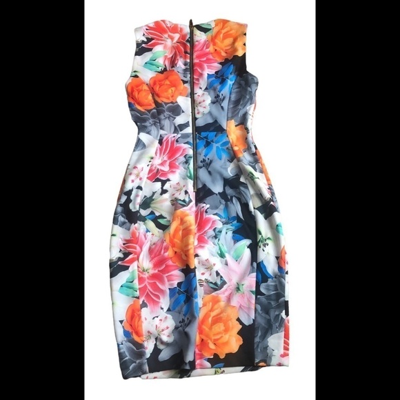 Calvin Klein Summer Sheath Dress Sz. 4 Bright Floral Fitted Exposed Back Zipper - Picture 6 of 6